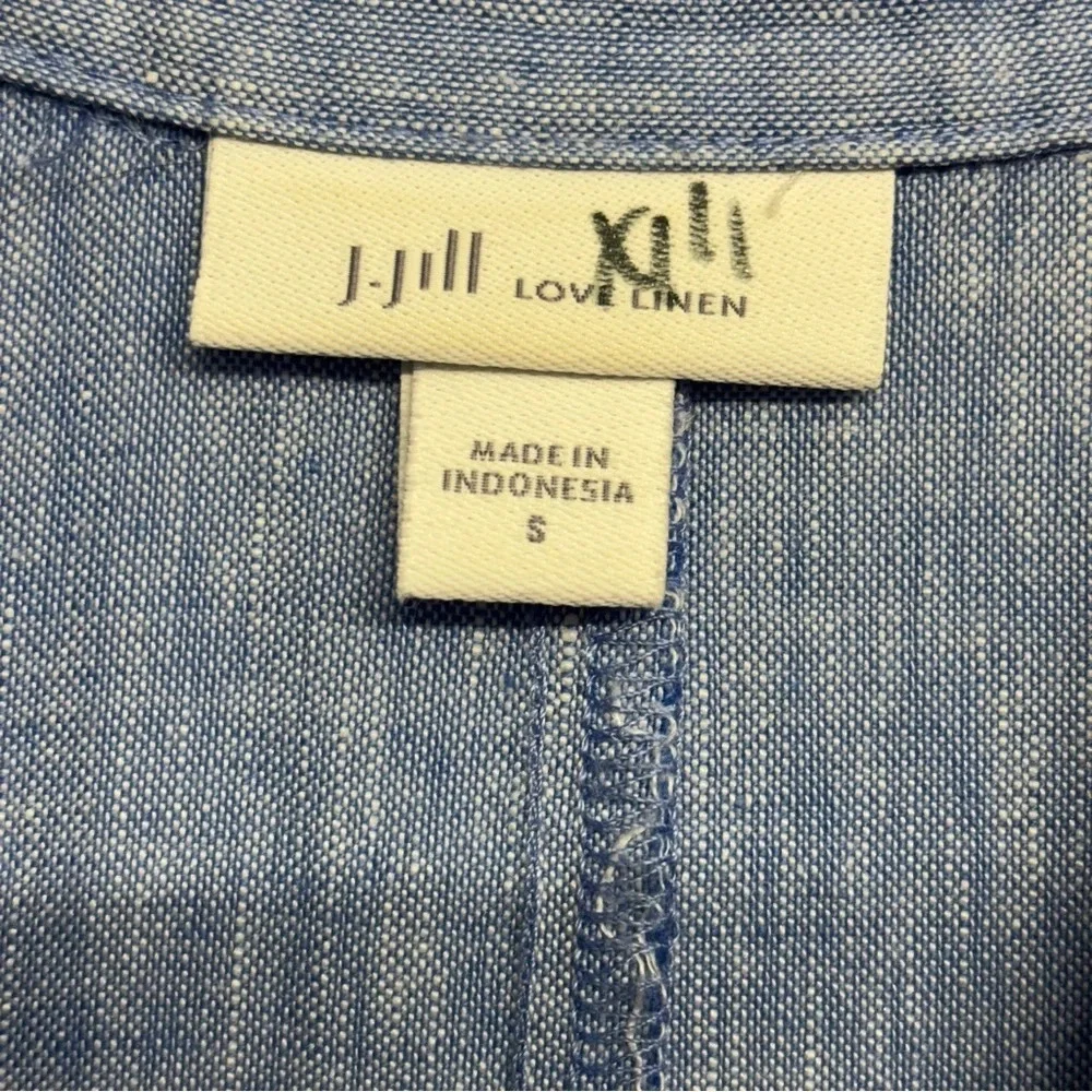 J. JILL Love Linen 100% Linen Button Down Sleeveless Blue Shirtdress S Pockets - Picture 4 of 9